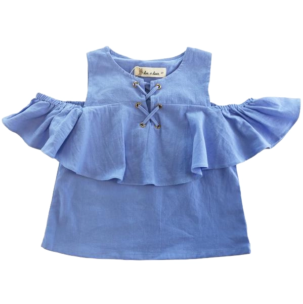 Cross Tie Peasant Top in Blue